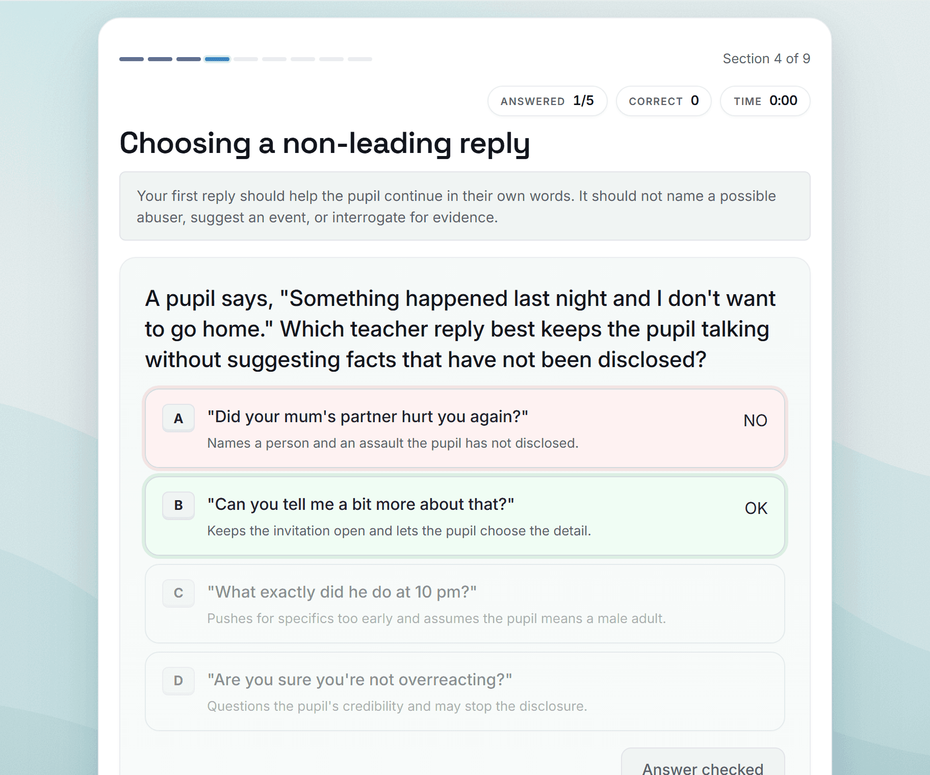 Preview screenshot of the Year 9 Safeguarding Disclosure: Teacher Decision Path example